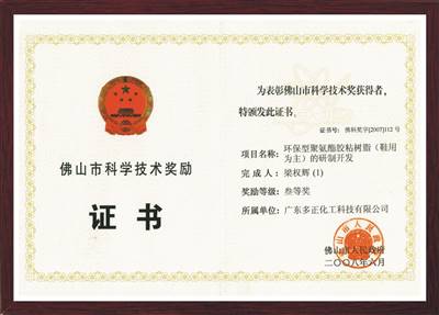 佛山科學技術(shù)獎-鞋用膠